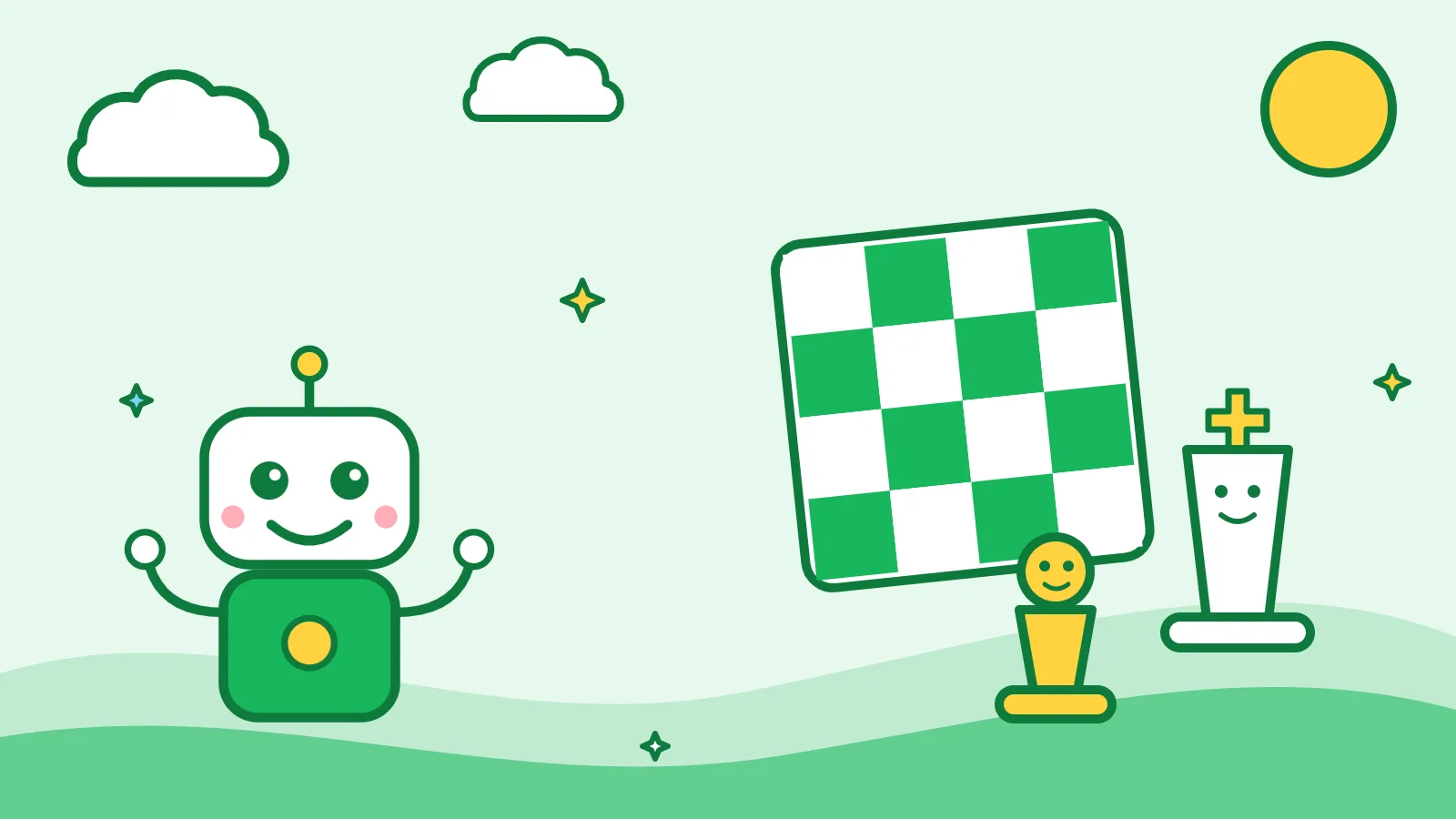 Illustration: a drawn robot next to a chessboard