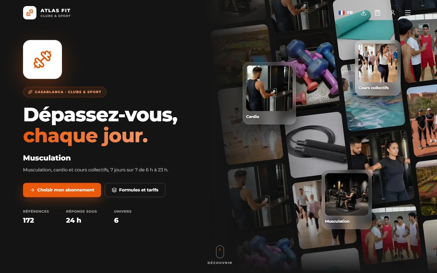 Vitrine générée par GenApp pour un club de sport
