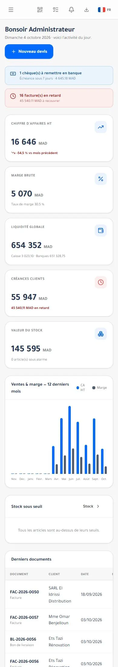 Tableau de bord GenApp sur téléphone