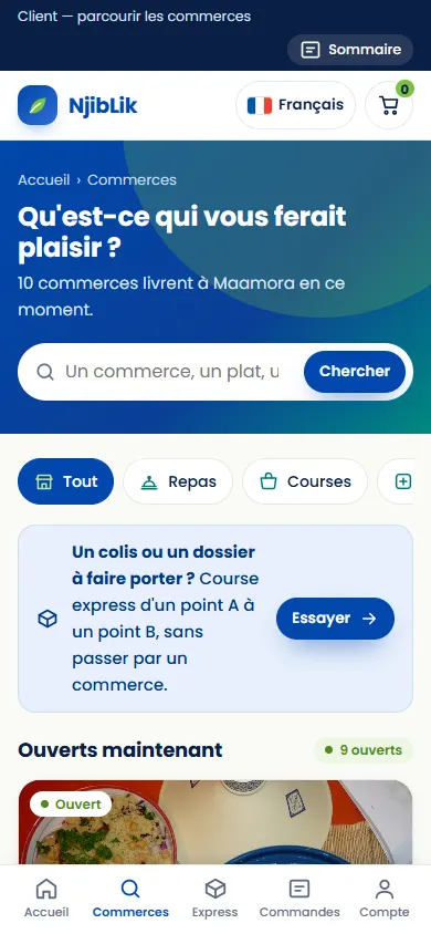 Application de livraison NjibLik sur téléphone